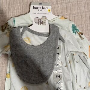 Burt's Bees Baby Gray and Patterned Bodysuits Set NWT